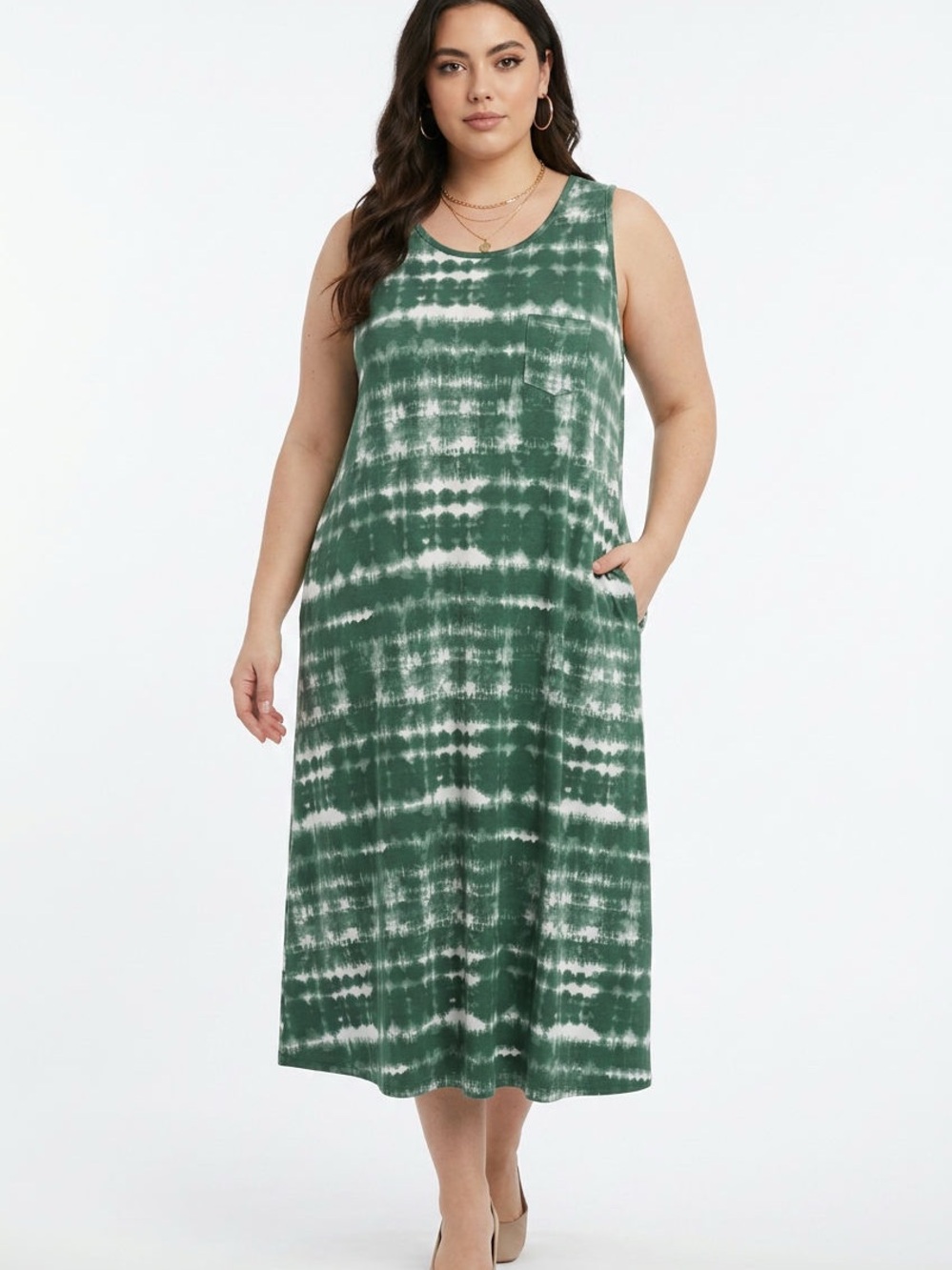 Koolaburra Green and White Tie-Dye Sleeveless Maxi Dress